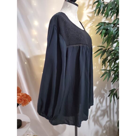 Old Navy NWT Lace Puff Sleeve Scoop Neck Blouse Top Womens Size XXL Black Goth - Picture 2 of 11